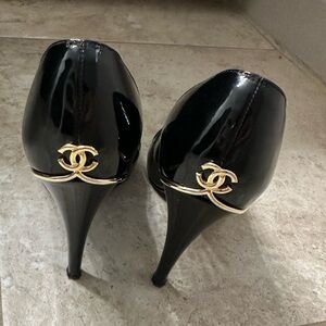 Chanel peep toe black heels